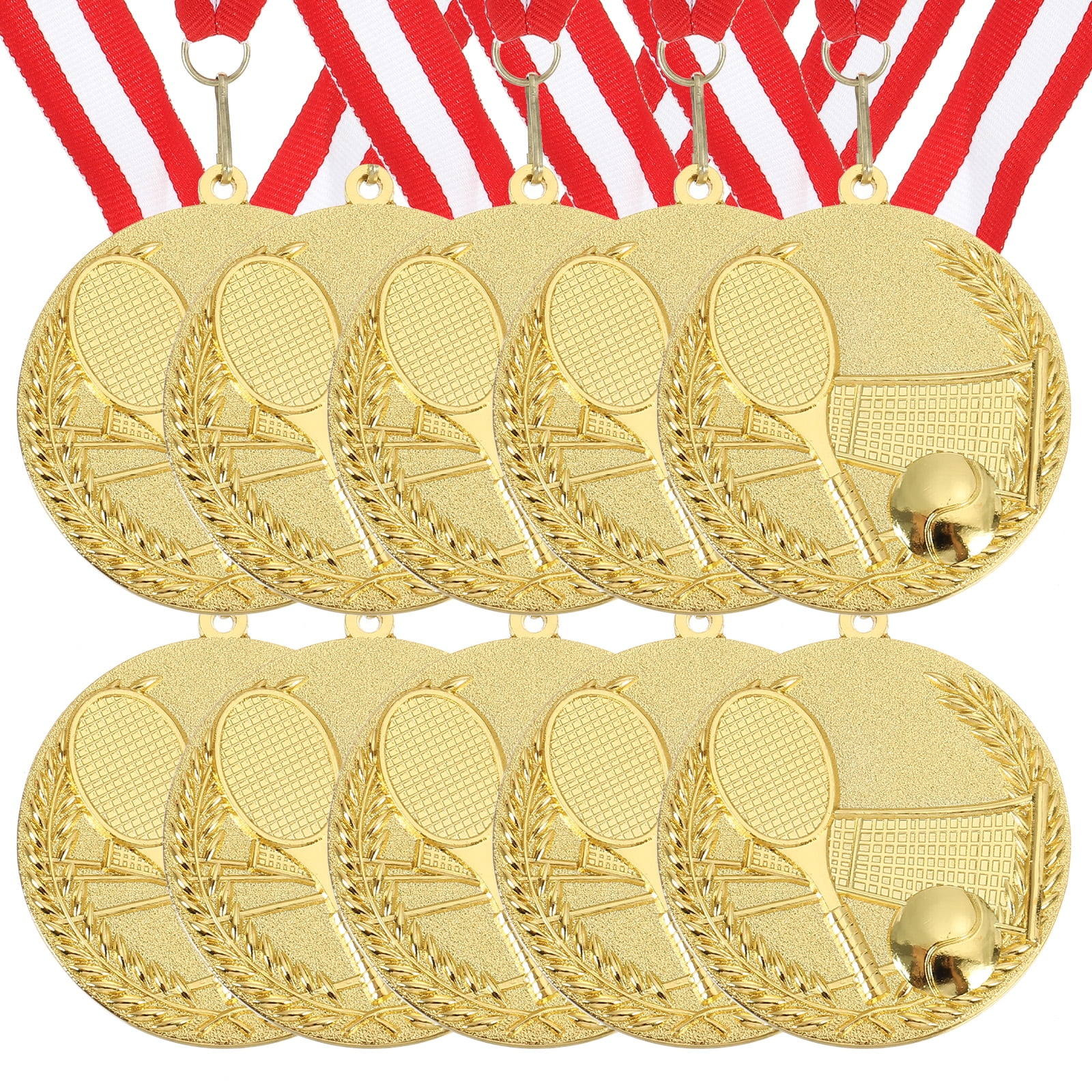 Uxcell 2.7 Inch Tennis Medals Gold Award Medals with Neck Ribbon for Team Sports Games Party Favors 10 Pieces