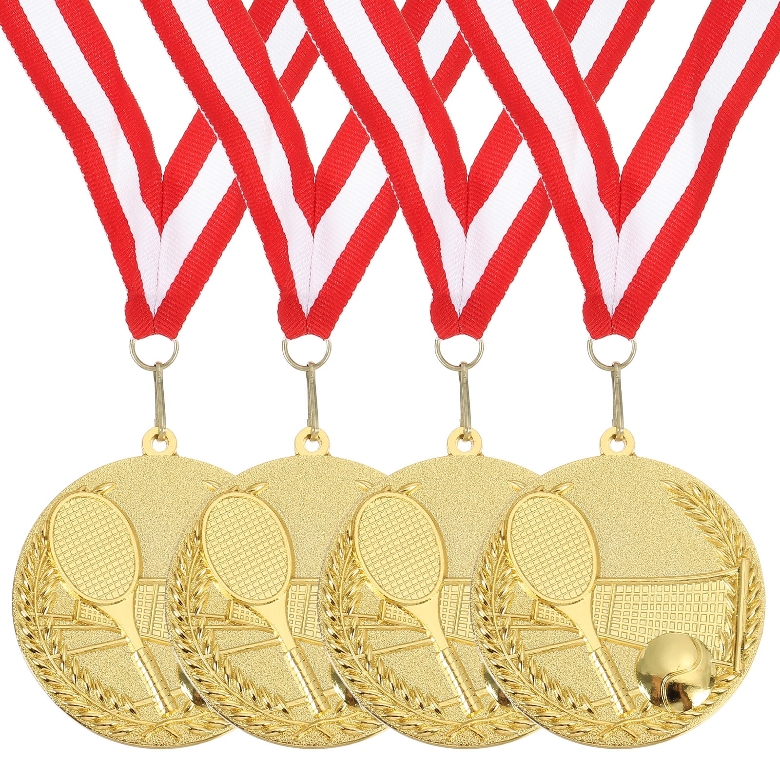 Uxcell 2.7 Inch Tennis Medals Gold Award Medals with Neck Ribbon for Team Sports Games Party Favors 4 Pieces
