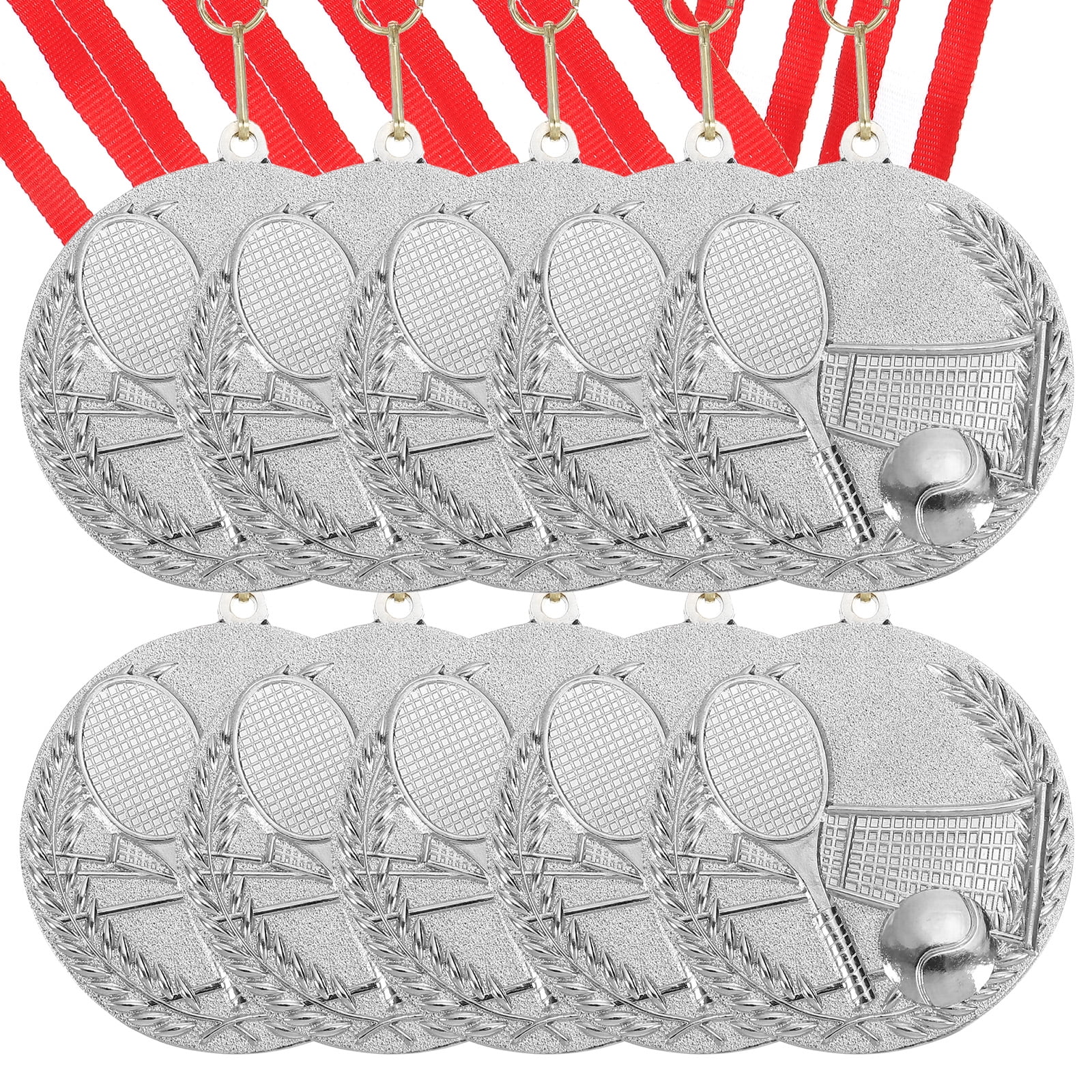 Uxcell 2.7 Inch Tennis Medals Silver Award Medals with Neck Ribbon for Team Sports Games Party Favors 10 Pieces