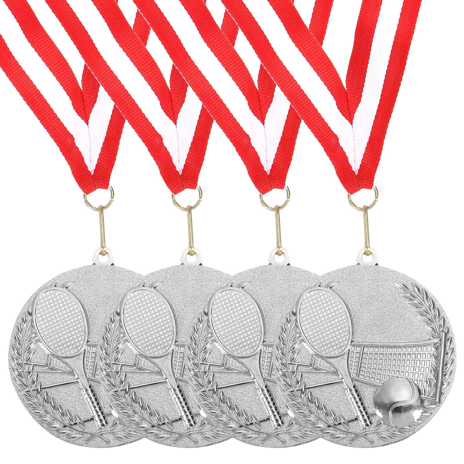 Uxcell 2.7 Inch Tennis Medals Silver Award Medals with Neck Ribbon for Team Sports Games Party Favors 4 Pieces