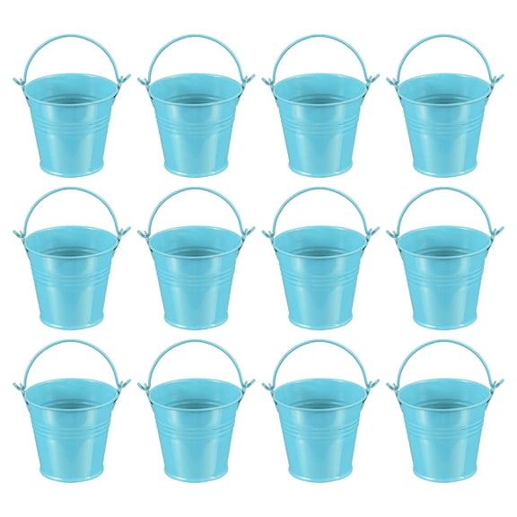 Uxcell 2.7"x2.3" Small Metal Buckets with Handle Mini Galvanized Bucket Colorful Easter Buckets Blue 12 Pcs