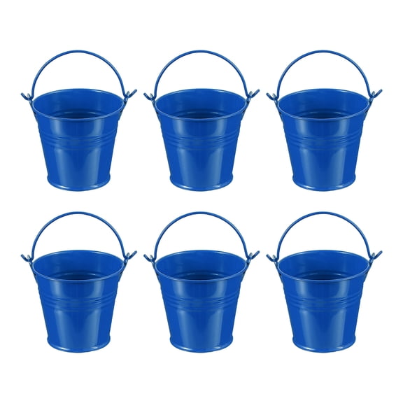 Small Metal Buckets with Handle Mini Galvanized Bucket Colorful Easter Buckets Deep Blue 2.7"x2.3" 6 Pcs