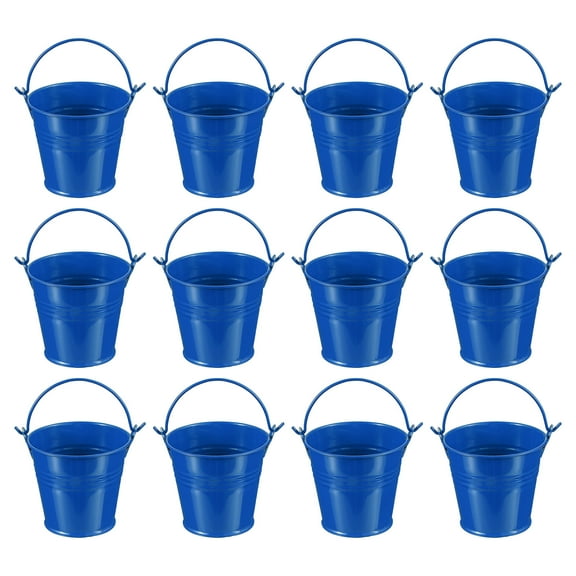 Uxcell 2.7"x2.3" Small Metal Buckets with Handle Mini Galvanized Bucket Colorful Easter Buckets Deep Blue 12 Pcs