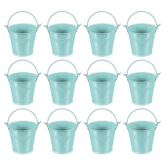 Uxcell 2.7"x2.3" Small Metal Buckets with Handle Mini Galvanized Bucket Colorful Easter Buckets Light Blue 12 Pcs