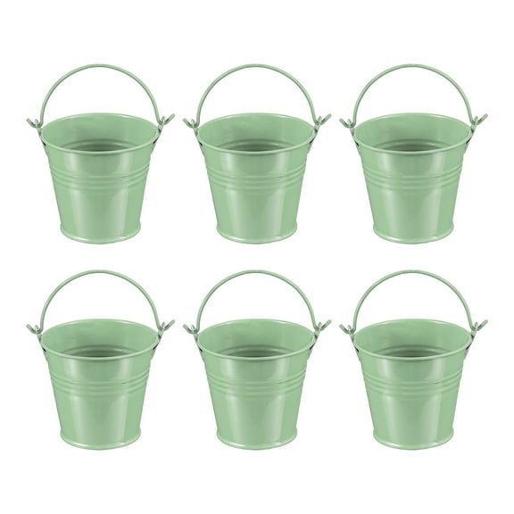 Uxcell 2.7"x2.3" Small Metal Buckets with Handle Mini Galvanized Bucket Colorful Easter Buckets Light Green 6 Pcs