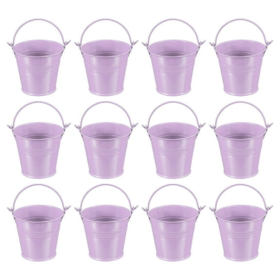 Uxcell 2.7"x2.3" Small Metal Buckets with Handle Mini Galvanized Bucket Colorful Easter Buckets Light Purple 12 Pcs