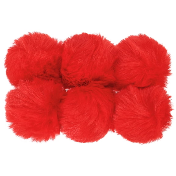 Uxcell 2.76 inch Faux Fur Pom Poms for Hats Fluffy Soft Fur Poms Balls for Christmas New Year Birthday Red 6 Pack