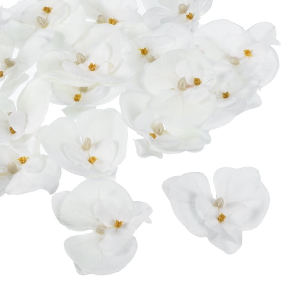 Uxcell 2.8" Artificial Silk Phalaenopsis Orchid Flower Heads for DIY Wedding Decor, Pure White 20 Pack