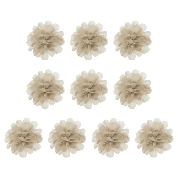 Uxcell 2.8" Chiffon Flowers Mesh Fabric Flowers Sewing Fabric Appliques Khaki 10 Pcs