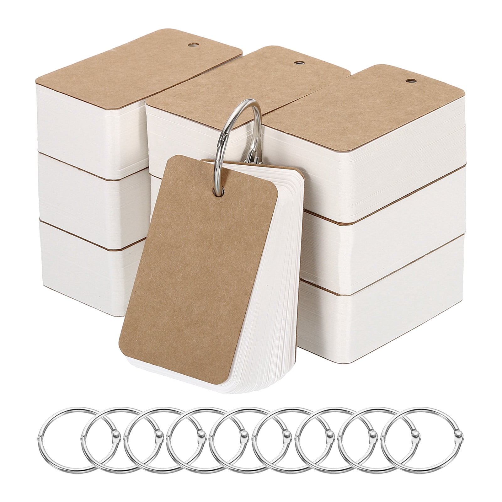 Uxcell 2.8" x 1.5" Blank Flash Cards with Rings Study Cards Index Cards Note Card Hole Punched, White