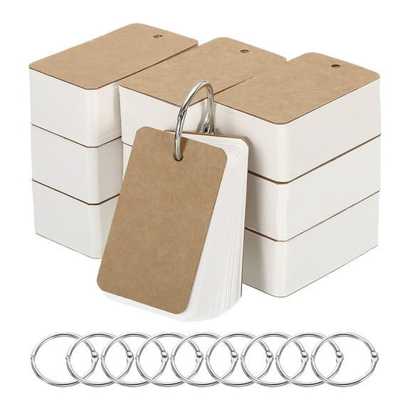 Uxcell 2.8" x 1.5" Blank Flash Cards with Rings Study Cards Index Cards Note Card Hole Punched, White