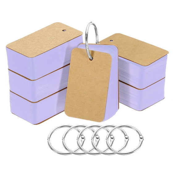 Uxcell 2.8" x 1.5" Blank Flash Cards with Rings Study Cards Index Cards Note Card Pre Hole Punched, Purple 600 Pack