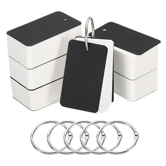Uxcell 2.8" x 1.5" Blank Flash Cards with Rings Study Cards Index Cards Note Card Pre Hole Punched, White 600 Pack