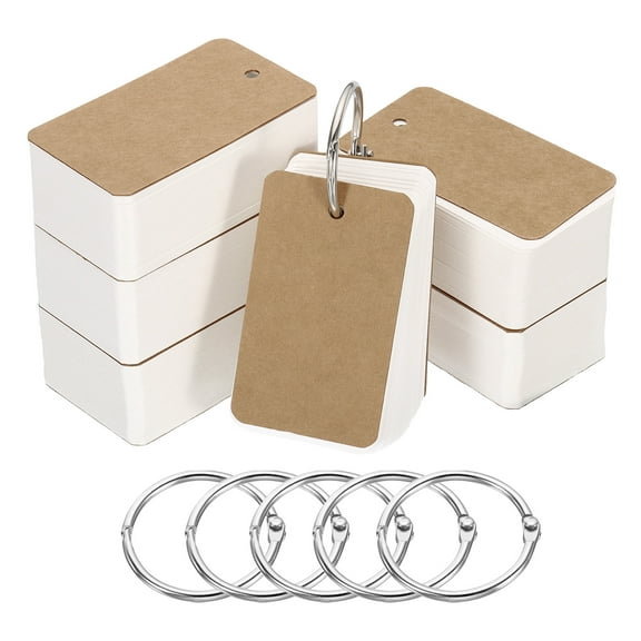 Uxcell 2.8" x 1.5" x 0.28mm Blank Flash Cards with Rings Study Cards Index Cards Note Card Hole Punched, White 600 Pack