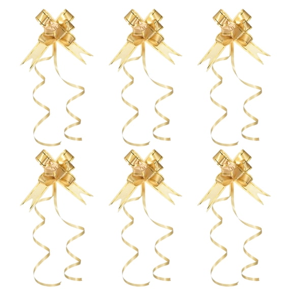 Uxcell 2.8inch Pull Bows Present Wrapping String Bows Ribbon Gold Thread Style Yellow 40 Pack