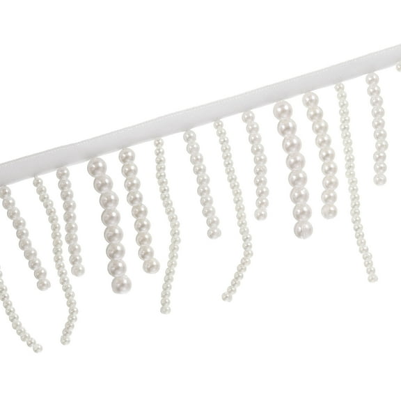 Uxcell 2.95" Wide 1 Yard Long Pearl Fringe Beaded Lace Trim, White
