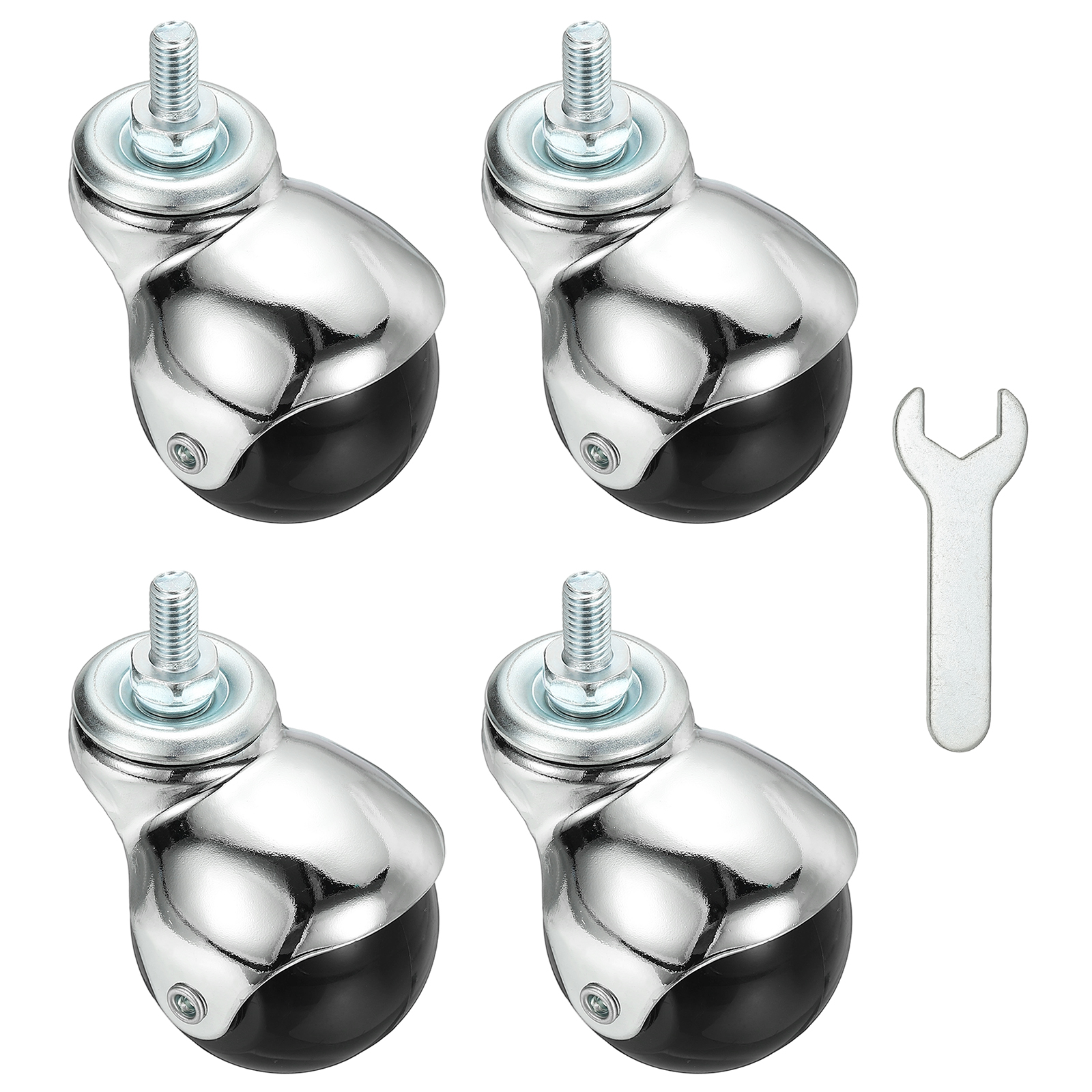 Uxcell 2" Ball Caster Wheels, 4 Pcs Threaded Stem Caster 360 Degree Movable Rotatable Caster Wheels Brake for  Furniture,Chrome