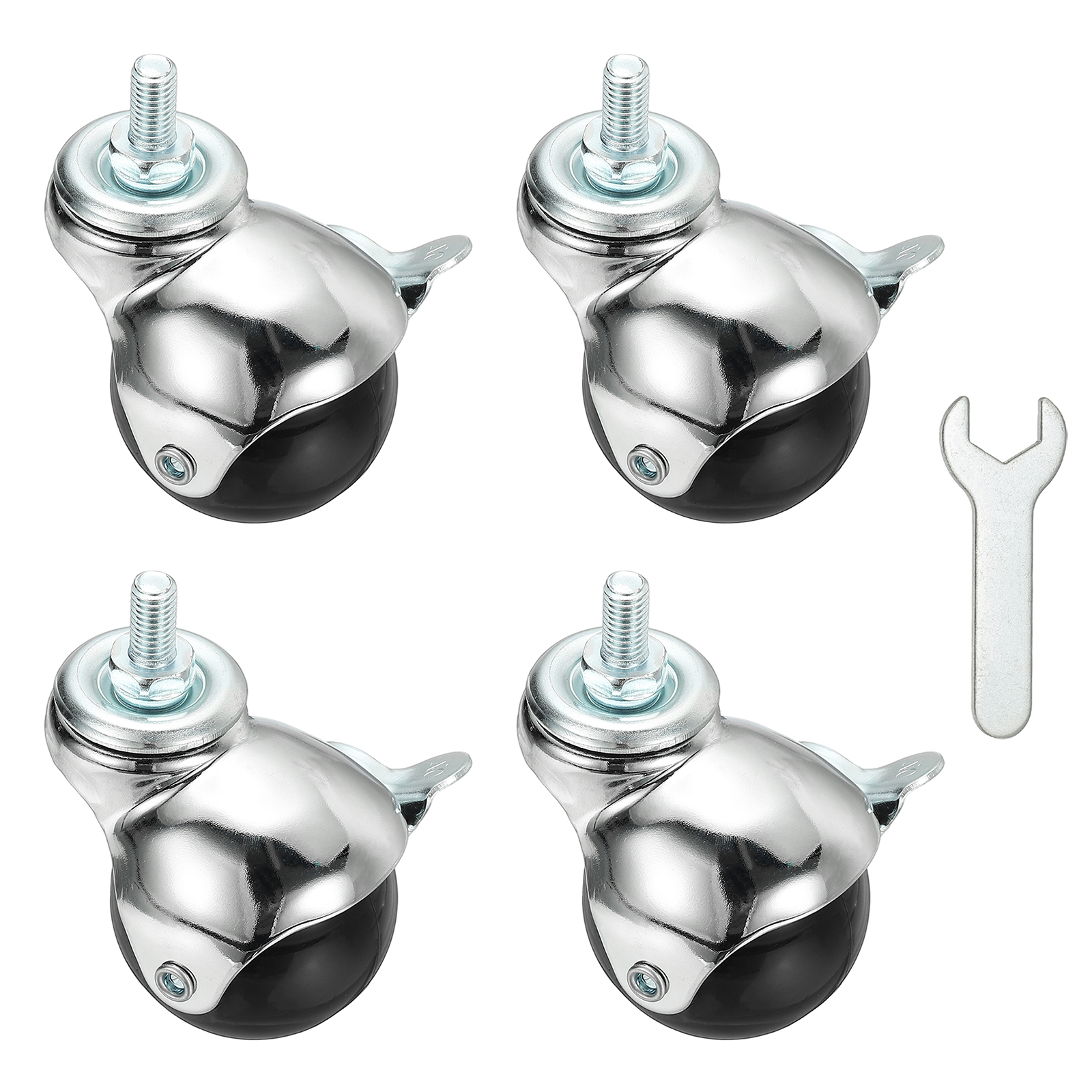 Uxcell 2" Ball Caster Wheels, 4 Pcs Threaded Stem Caster 360 Degree Rotatable Caster Wheels Brake for Furniture,Chrome