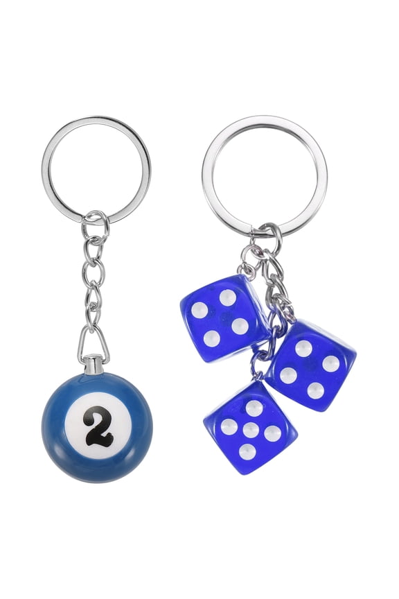 2 Ball Keychain, Lucky 2 Pool Balls with Dice Keychain Creative Keyring Charm Pendant for Bag Wallet Purse Car Cellphone Accessories, Blue