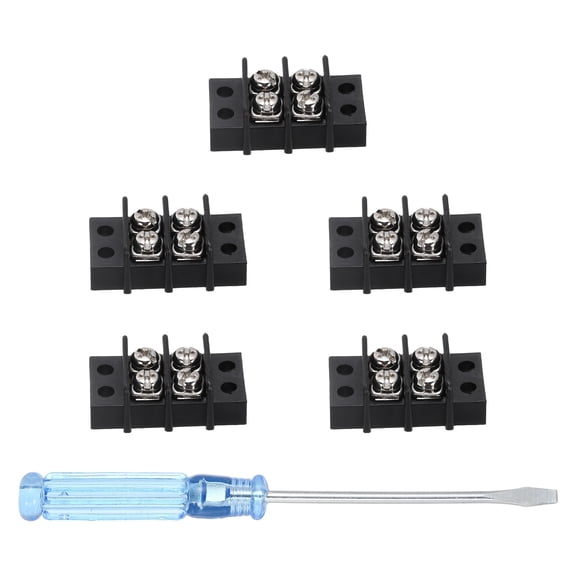 Uxcell 2 Circuits Screw Terminal Blocks, 300V 20A 9.5mm Pitch 2 Positions Dual Rows Terminal Strip with Flat Head Screwdriver for Electrical Wire Connecting, Pack of 5