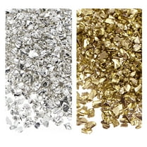 Uxcell 2 Colors Crushed Glass Chips, 1-4mm Irregular Sequins Metallic Color Glass 28g Gold Tone Silver Tone