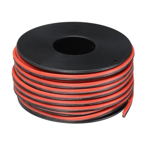 Uxcell 2 Conductor Parallel Silicone Wire 22AWG 22 Gauge Red Black Electrical Wire Tinned Copper Spool 15m/50ft