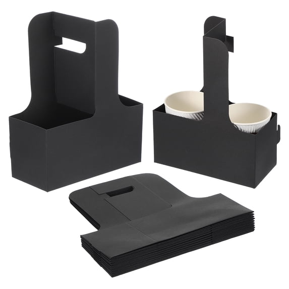 Uxcell 2 Cup Drink Carrier Handle 10Pcs Kraft Paperboard to Go Coffee Cup Holder Black
