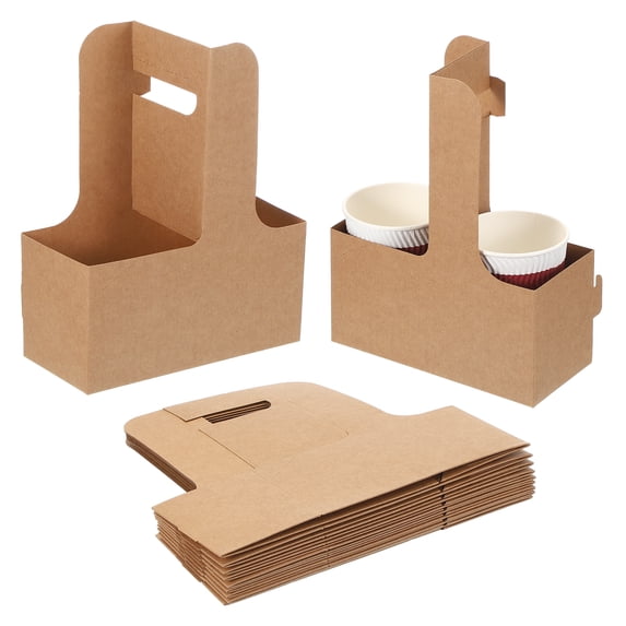 Uxcell 2 Cup Drink Carrier Handle 10Pcs Kraft Paperboard to Go Coffee Cup Holder Brown