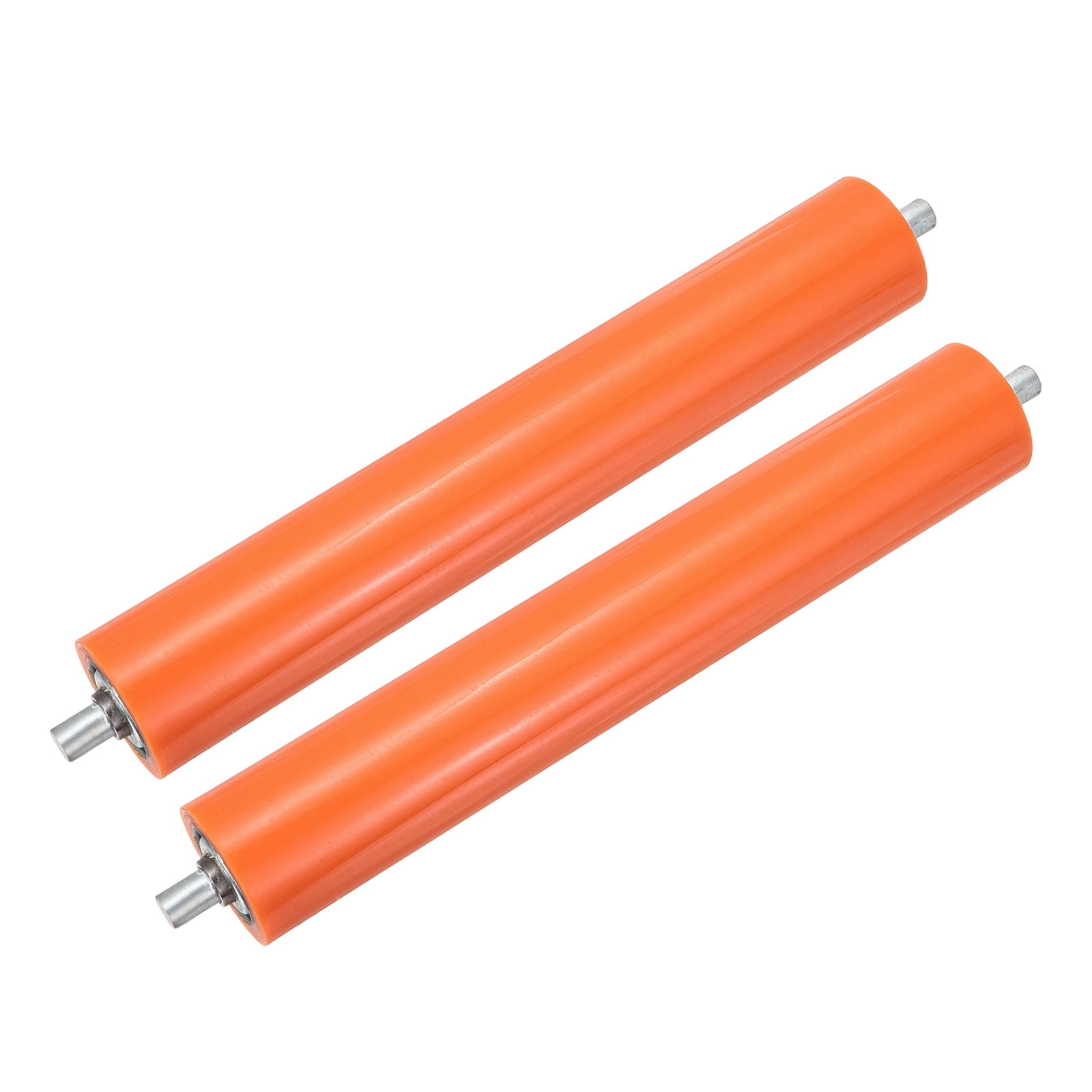 Uxcell 2" Dia 12" Long Conveyor Roller, 2Pcs Rubber Coated Galvanized Carbon Steel Heavy Duty Industrial Transfer Accessories for Kayaks Raft Conveyors Roller Stands Woodworking, Orange