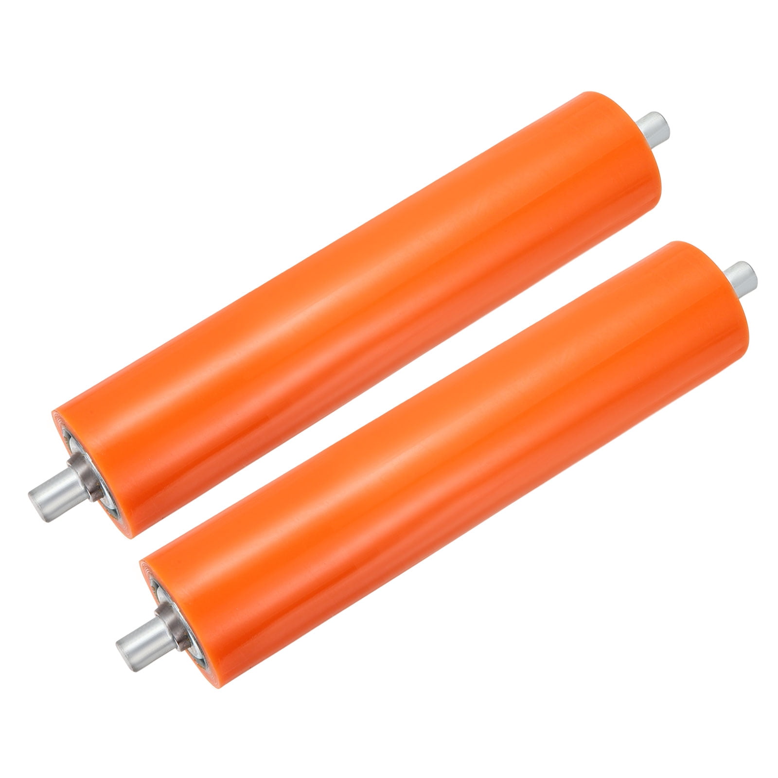 Uxcell 2" Dia 16" Long Conveyor Roller, 2Pcs Rubber Coated Galvanized Carbon Steel Heavy Duty Industrial Transfer Accessories for Kayaks Raft Conveyors Roller Stands Woodworking, Orange