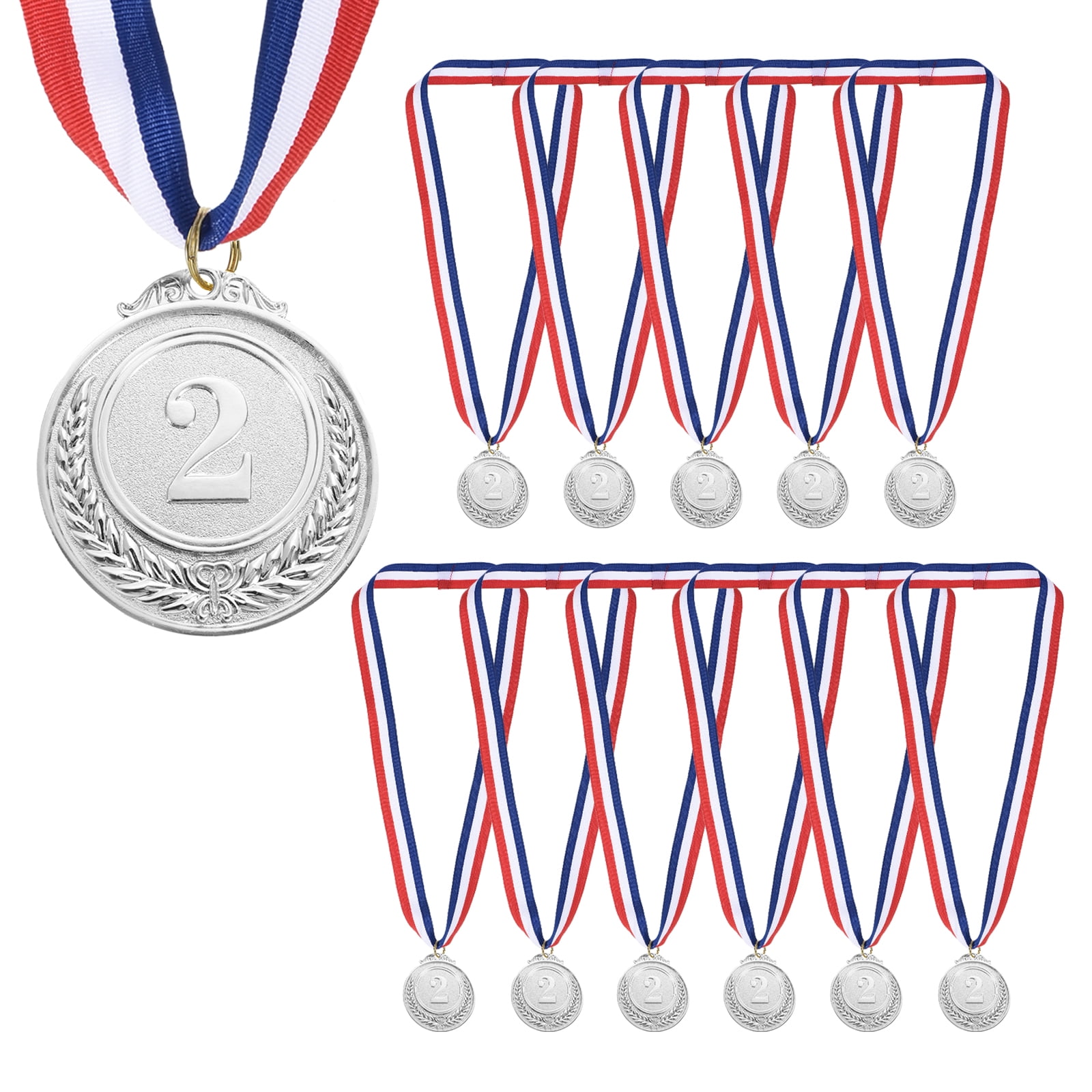 Uxcell 2 Inch Award Medals, 12 Pack Silver Medal Winner Award Prizes Frosted with Neck Ribbon