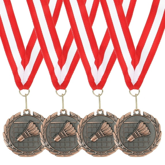 Uxcell 2 Inch Badminton Medals Bronze Award Medals with Neck Ribbon for Team Sports Games Party Favors 4 Pieces