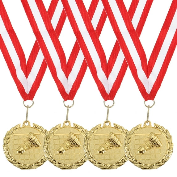 Uxcell 2 Inch Badminton Medals Gold Award Medals with Neck Ribbon for Team Sports Games Party Favors 4 Pieces
