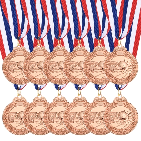 Uxcell 2 Inch Basketball Medals Bronze Award Medals with Neck Ribbon for Team Sports Games Party Favors 12 Pieces
