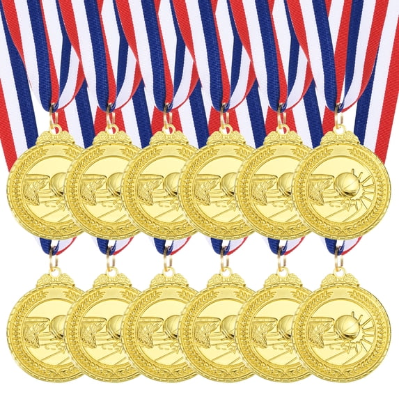 Uxcell 2 Inch Basketball Medals Gold Award Medals with Neck Ribbon for Team Sports Games Party Favors 12 Pieces