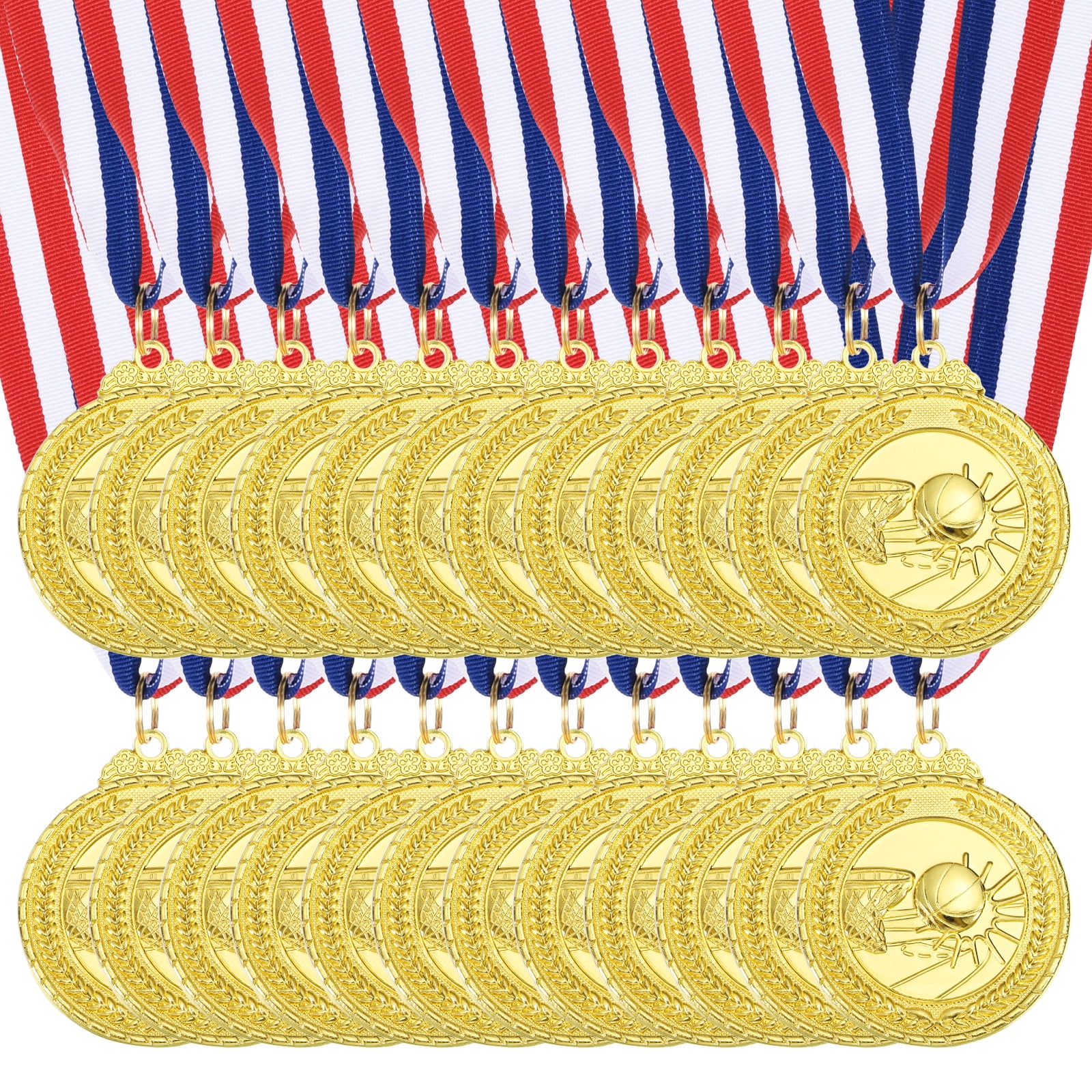 Uxcell 2 Inch Basketball Medals Gold Award Medals with Neck Ribbon for Team Sports Games Party Favors 24 Pieces