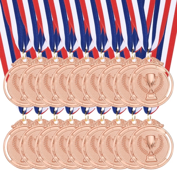 Uxcell 2 Inch Bronze Award Medals Metal Winner Medals with Neck Ribbon Trophy Pattern for Team Sports Games Party Favors 18 Pieces