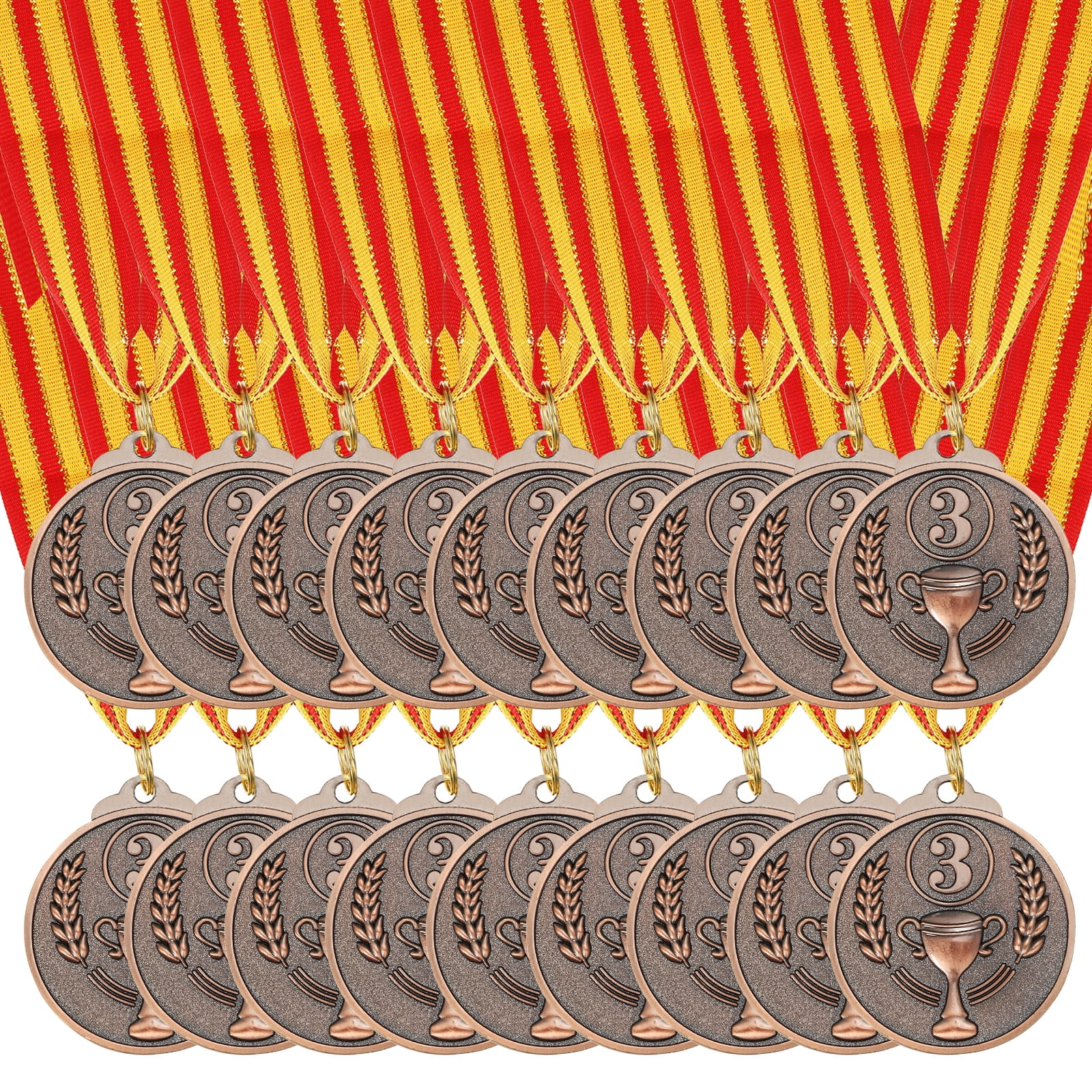 Uxcell 2 Inch Bronze Prizes Award Medals Metal Winner Medals 3rd Place with Neck Ribbon for Sports Competitions Party Favors 18 Pieces