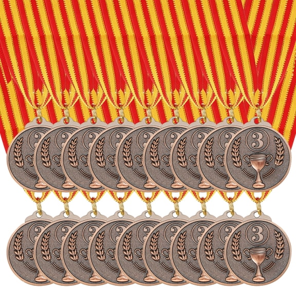 Uxcell 2 Inch Bronze Prizes Award Medals Metal Winner Medals 3rd Place with Neck Ribbon for Sports Competitions Party Favors 18 Pieces