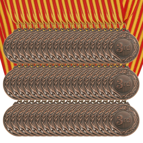 Uxcell 2 Inch Bronze Prizes Award Medals Metal Winner Medals 3rd Place with Neck Ribbon for Sports Games Party Favors 48 Pieces