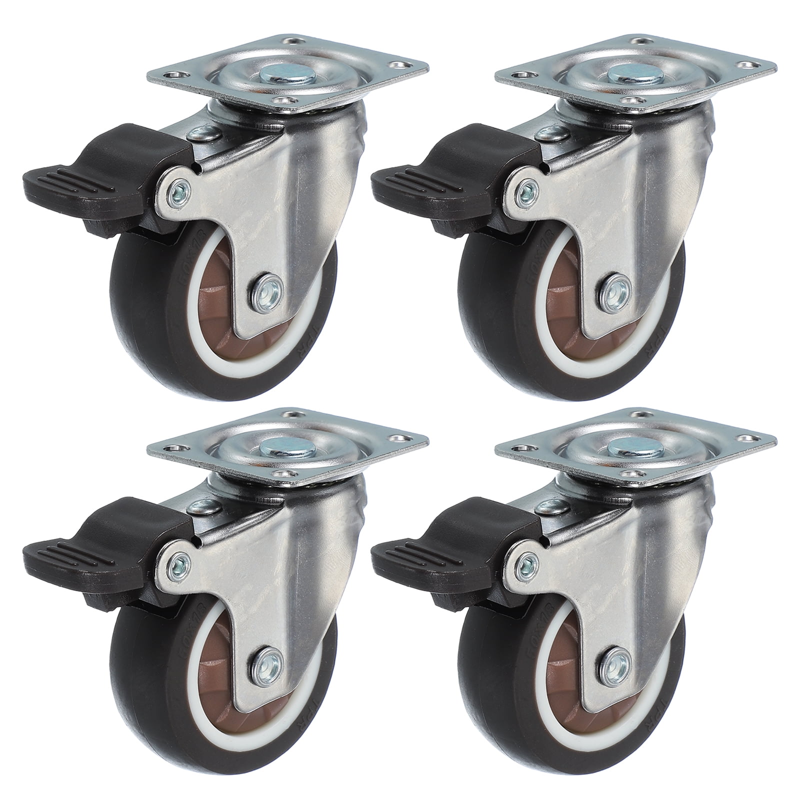 Uxcell 2 Inch Caster Wheels, 4 Pcs Heavy Duty TPR Locking Swivel Caster with Brake 77 Lbs for Furniture Cart Workbench, Brown