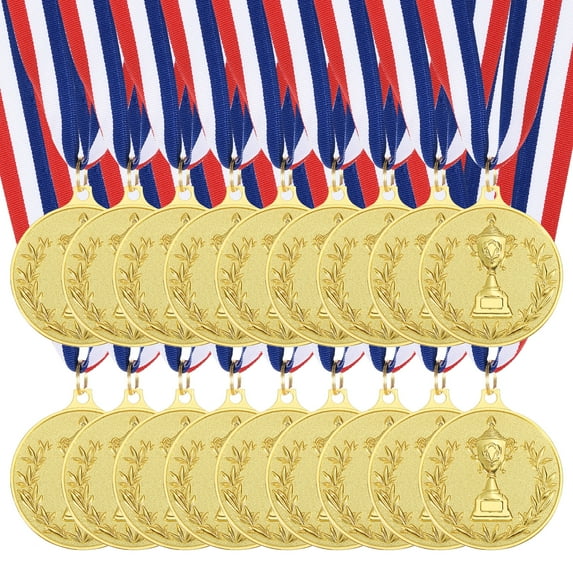 Uxcell 2 Inch Gold Award Medals Metal Winner Medals with Neck Ribbon Trophy Style for Team Sports Games Party Favors 18 Pieces