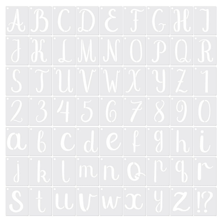 Uxcell 2 inch Letter Stencils Number Stencils, 63 Pack Reusable Alphabet Templates Numbers Stencil Set Style 9, White