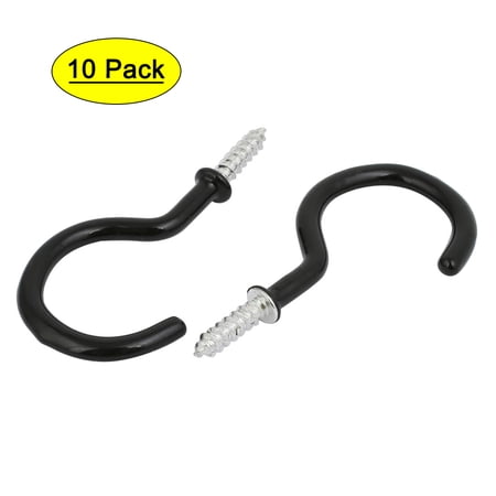 Uxcell 2 Inch Plastic Coated Screw-in Open Cup Ceiling Hooks Hangers Black 10pcs