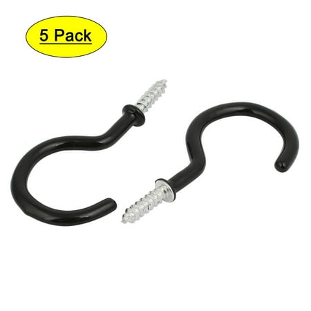 Uxcell 2 Inch Plastic Coated Screw-in Open Cup Ceiling Hooks Hangers Black 5pcs