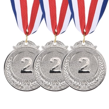 Uxcell 2.6 Inch Silver Award Medals 2nd Prize Style With Neck Ribbon 3 Pieces