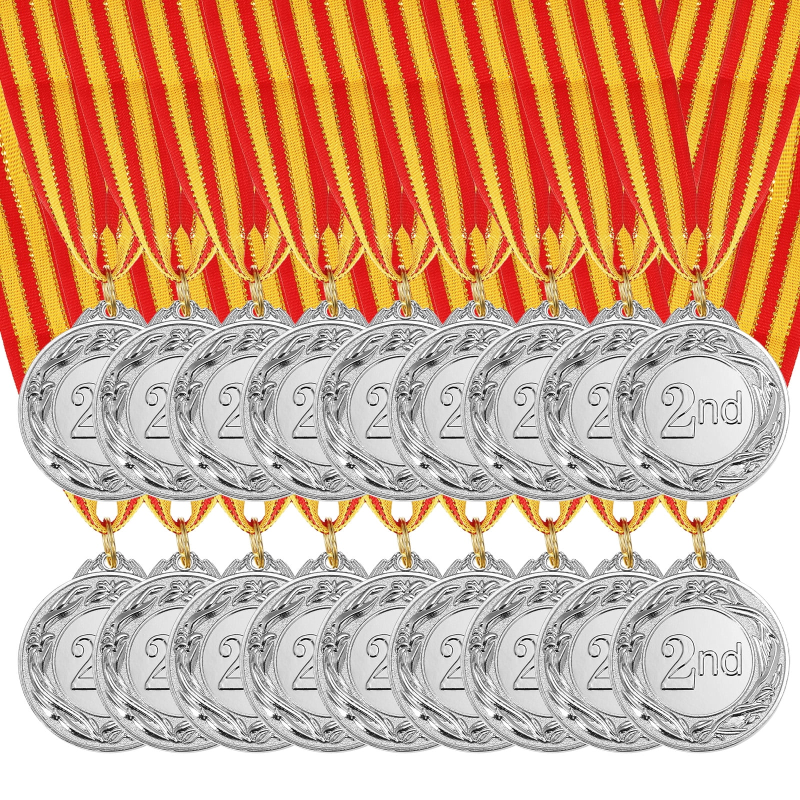 Uxcell 2 Inch Silver Prizes Award Medals Metal Winner Medals 2ed Place with Neck Ribbon for Sports Games Party Favors 18 Pieces
