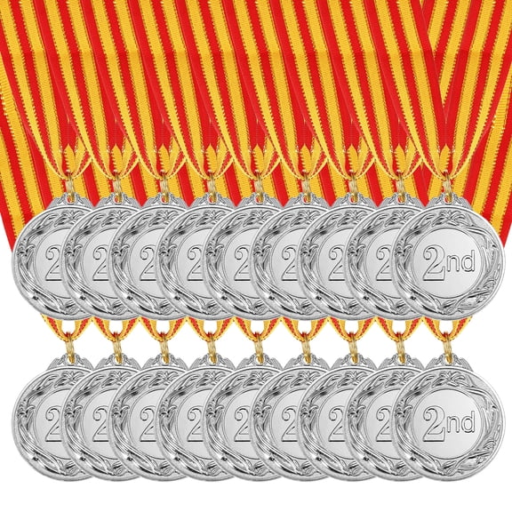Uxcell 2 Inch Silver Prizes Award Medals Metal Winner Medals 2ed Place with Neck Ribbon for Sports Games Party Favors 18 Pieces