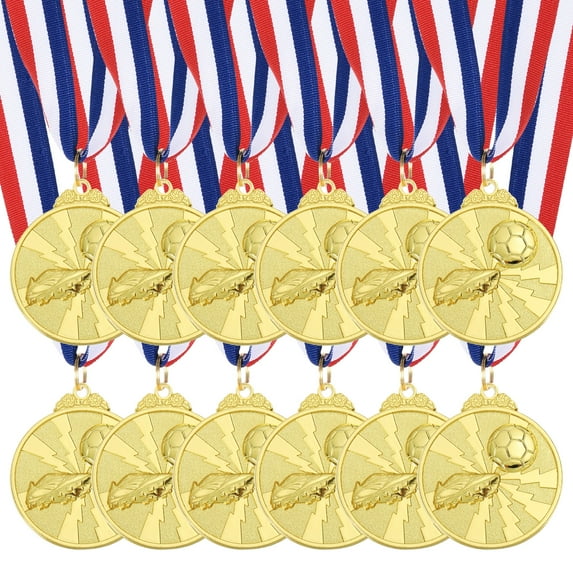 Uxcell 2 Inch Soccer Medals Gold Award Medals with Neck Ribbon for Team Sports Games Party Favors 12 Pieces