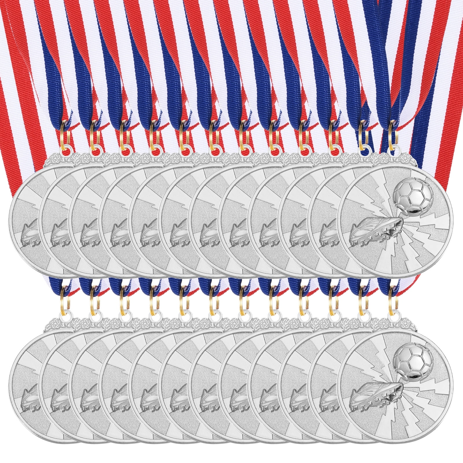 Uxcell 2 Inch Soccer Medals Silver Award Medals with Neck Ribbon for Team Sports Games Party Favors 24 Pieces